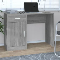 vidaXL Bureau met kast en lade 100x40x73 cm bewerkt hout grijs sonoma