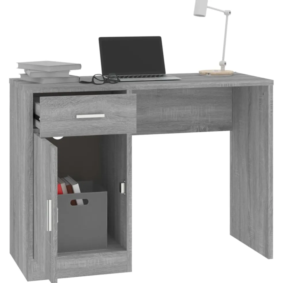 vidaXL Bureau met kast en lade 100x40x73 cm bewerkt hout grijs sonoma