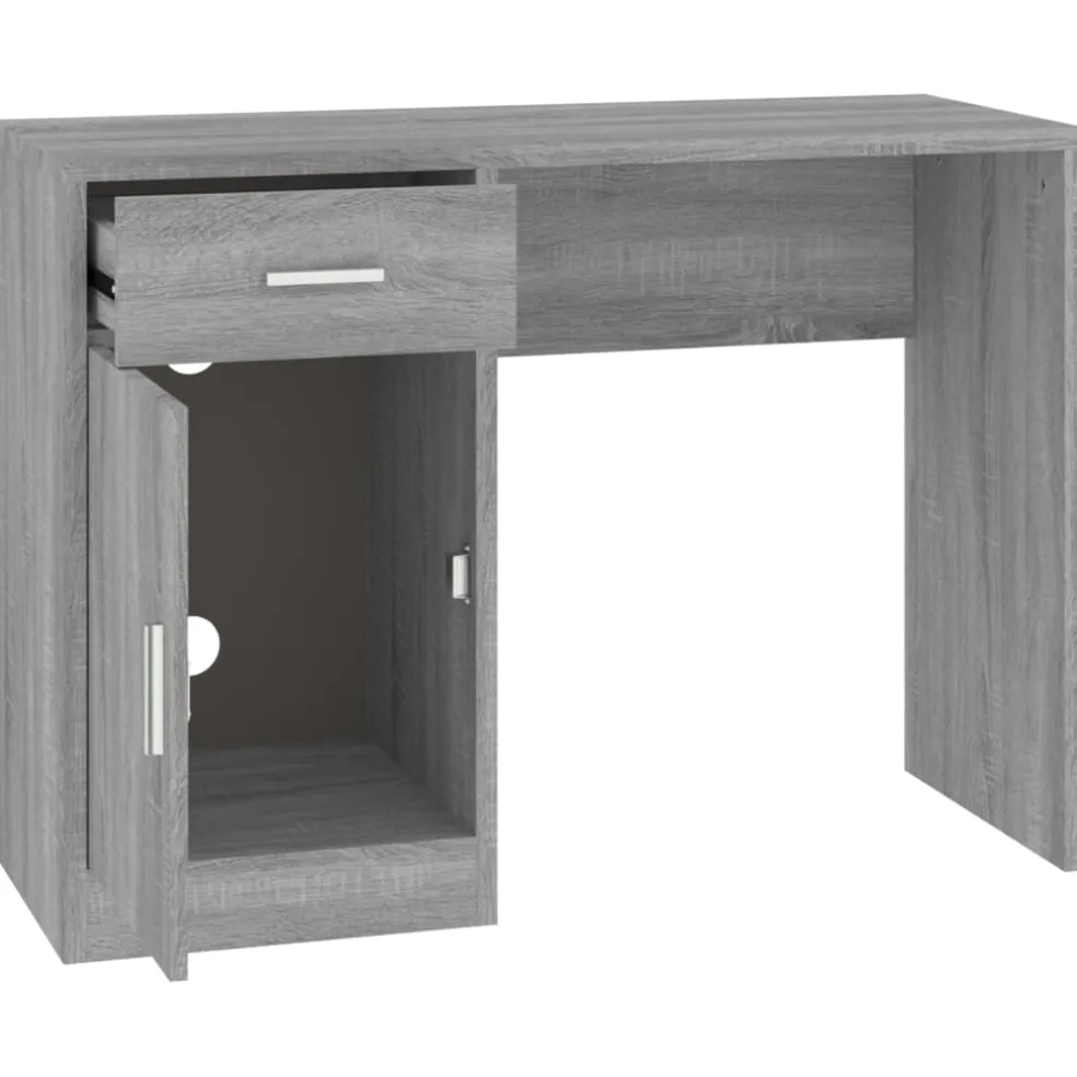 vidaXL Bureau met kast en lade 100x40x73 cm bewerkt hout grijs sonoma