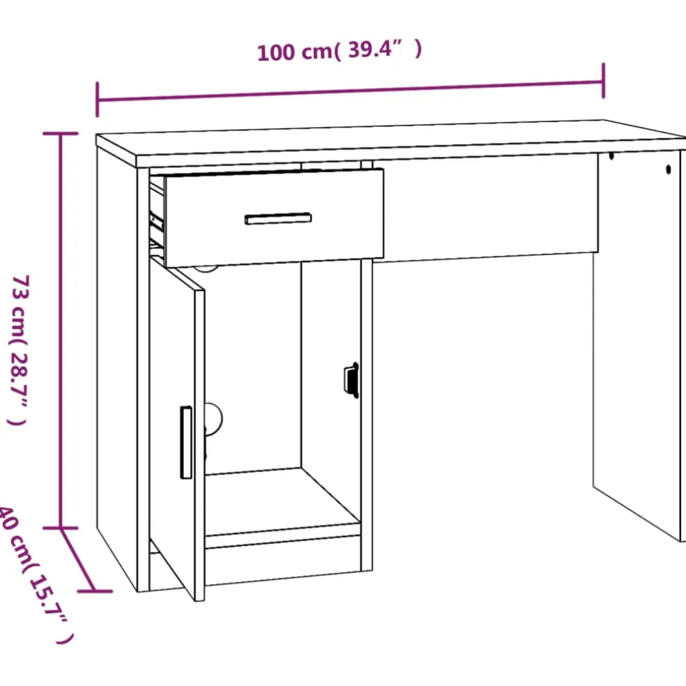 vidaXL Bureau met kast en lade 100x40x73 cm bewerkt hout grijs sonoma