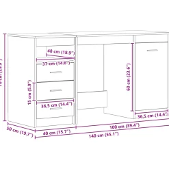 vidaXL Bureau met lade 2 st Zwart Eiken 140 x 50 x 76 cm Bewerkt hout
