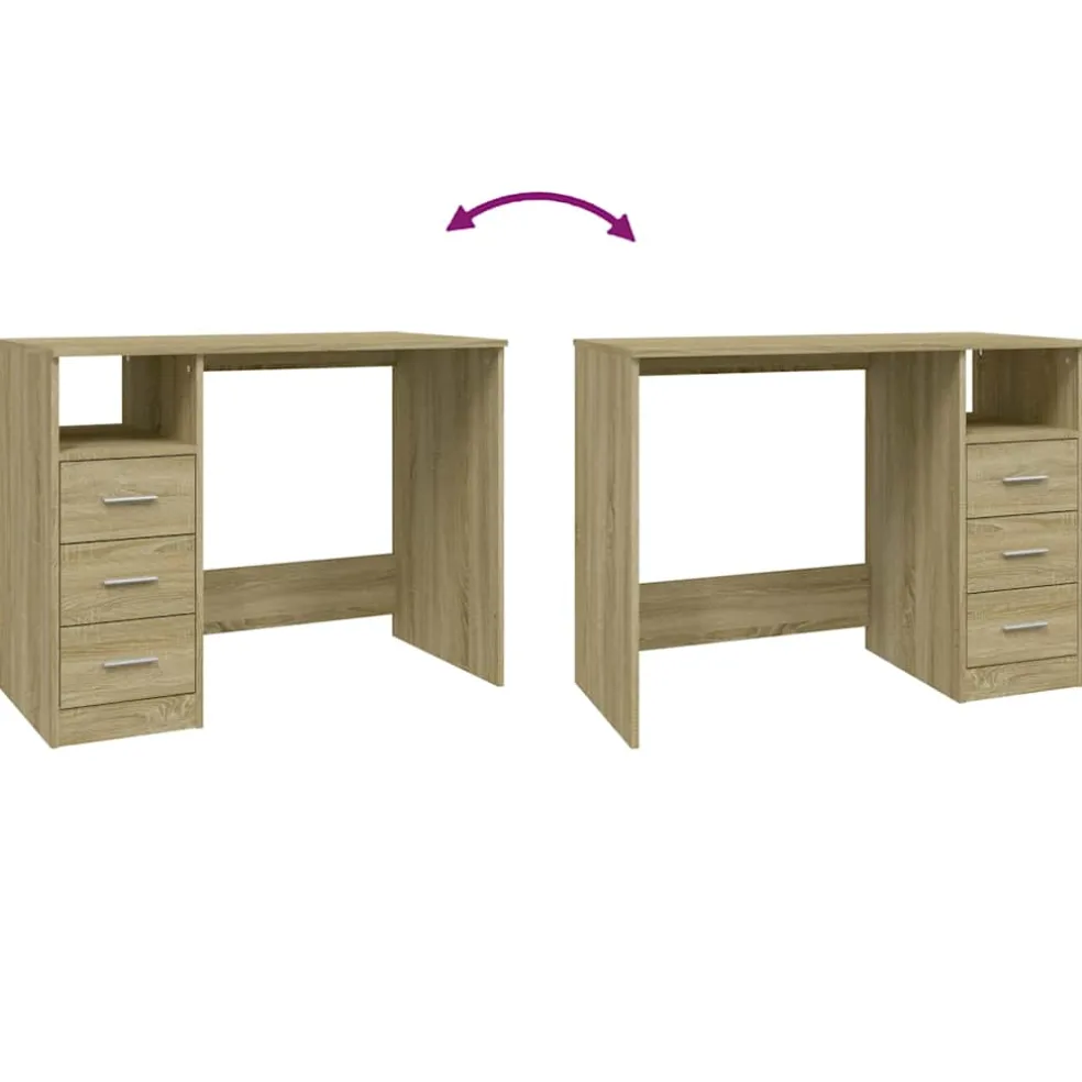 vidaXL Bureau met lades 102x50x76 cm bewerkt hout sonoma eikenkleurig