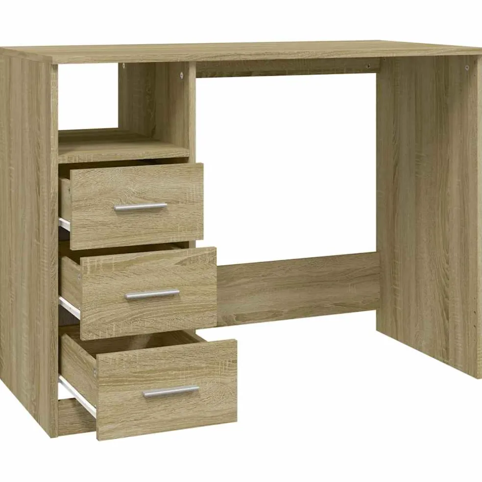 vidaXL Bureau met lades 102x50x76 cm bewerkt hout sonoma eikenkleurig