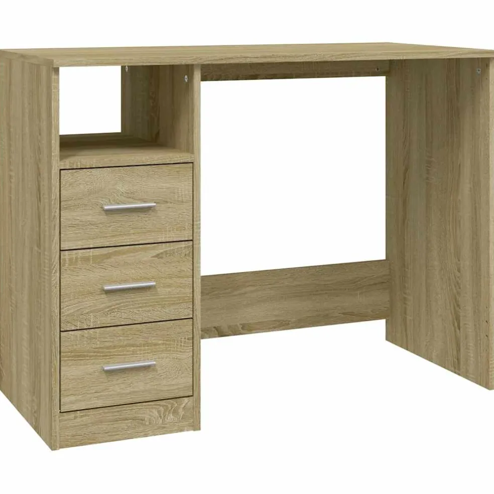 vidaXL Bureau met lades 102x50x76 cm bewerkt hout sonoma eikenkleurig