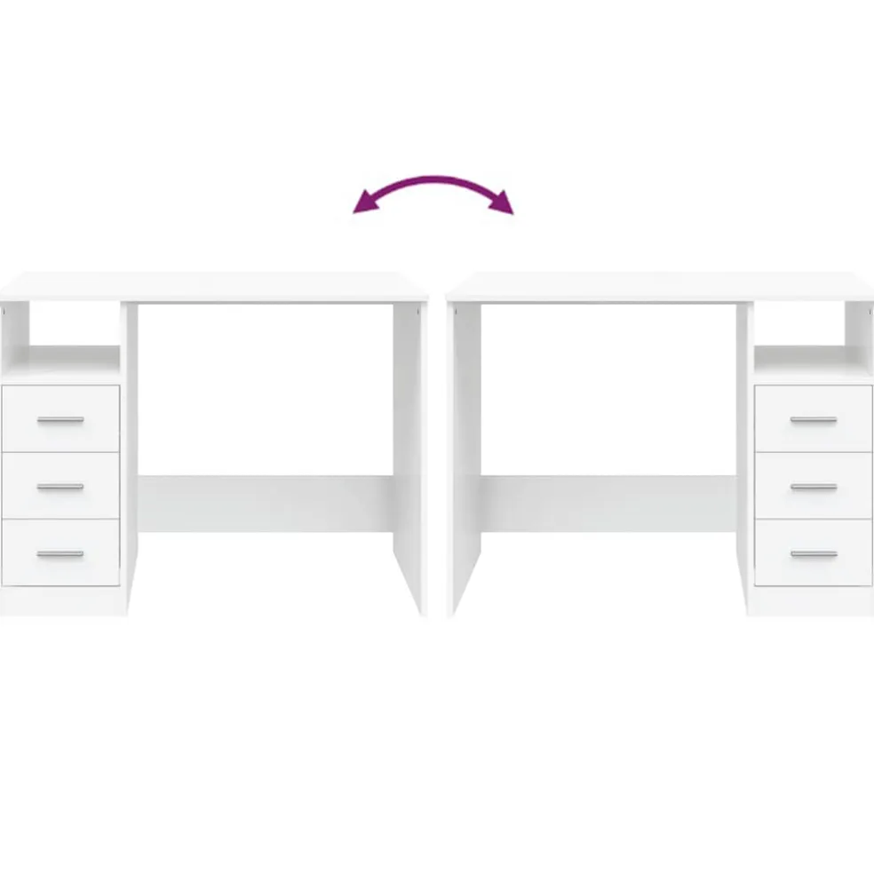 vidaXL Bureau met lades 102x50x76 cm bewerkt hout wit