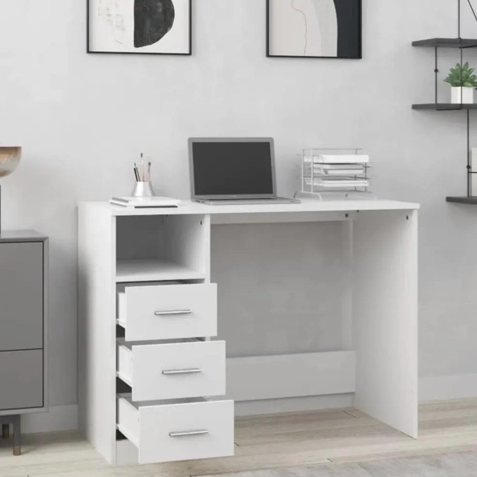 vidaXL Bureau met lades 102x50x76 cm bewerkt hout wit