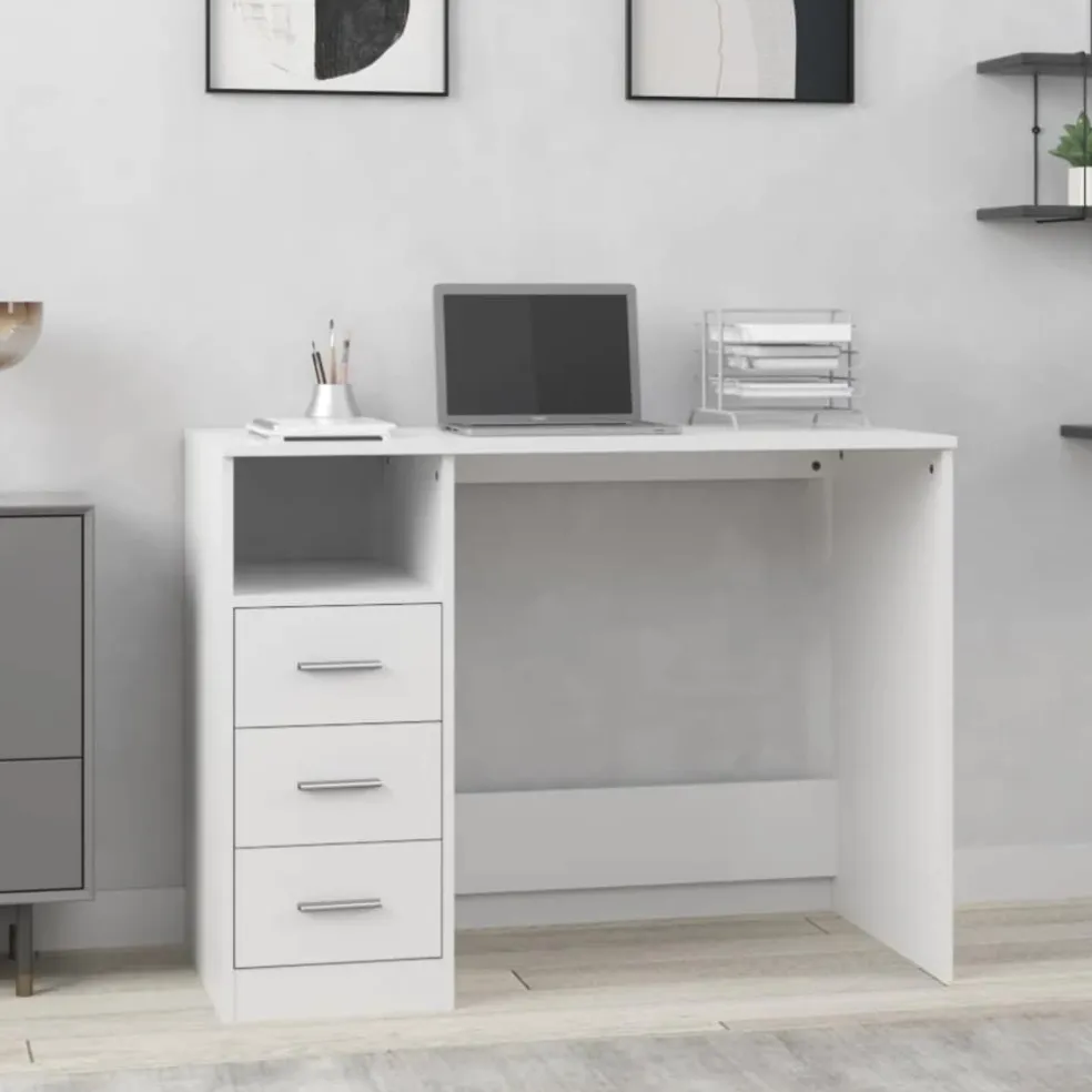vidaXL Bureau met lades 102x50x76 cm bewerkt hout wit