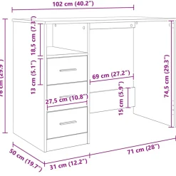 vidaXL Bureau met lades 102x50x76 cm bewerkt hout wit