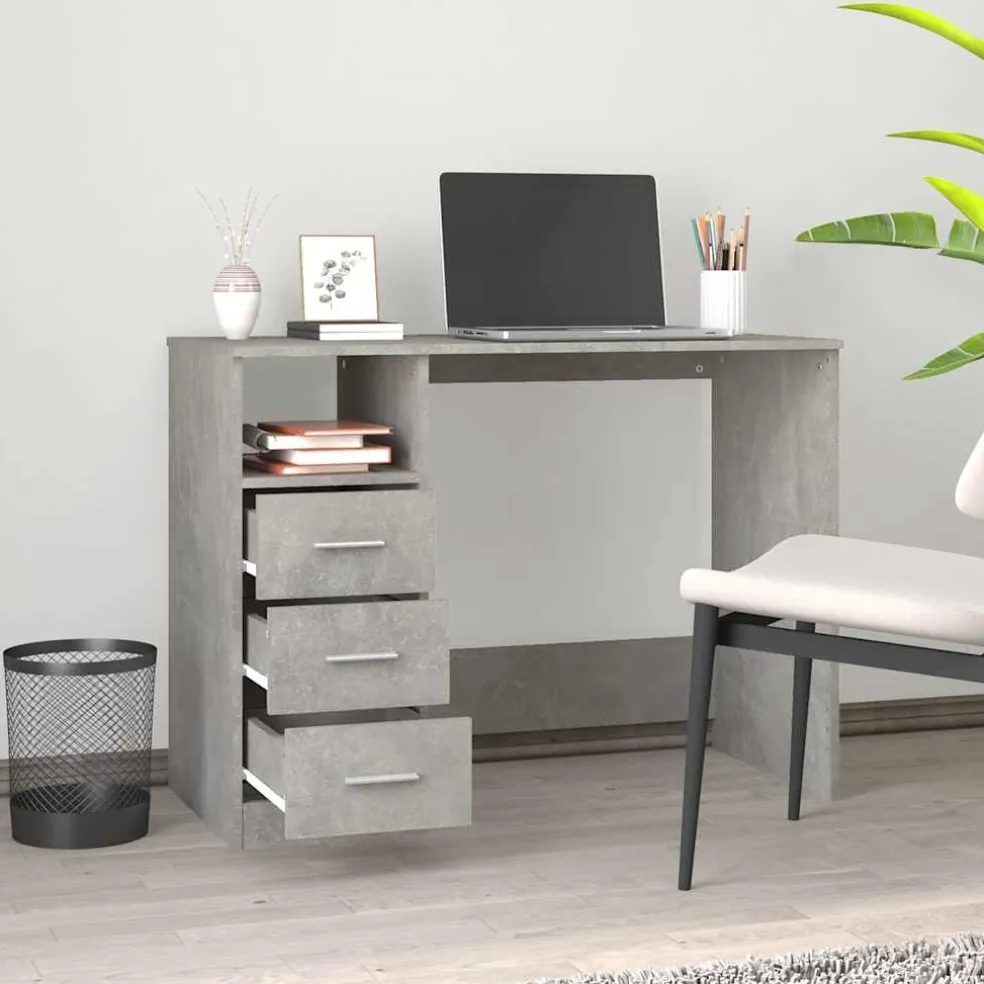 vidaXL Bureau met lades 102x50x76 cm bewerkt hout betongrijs