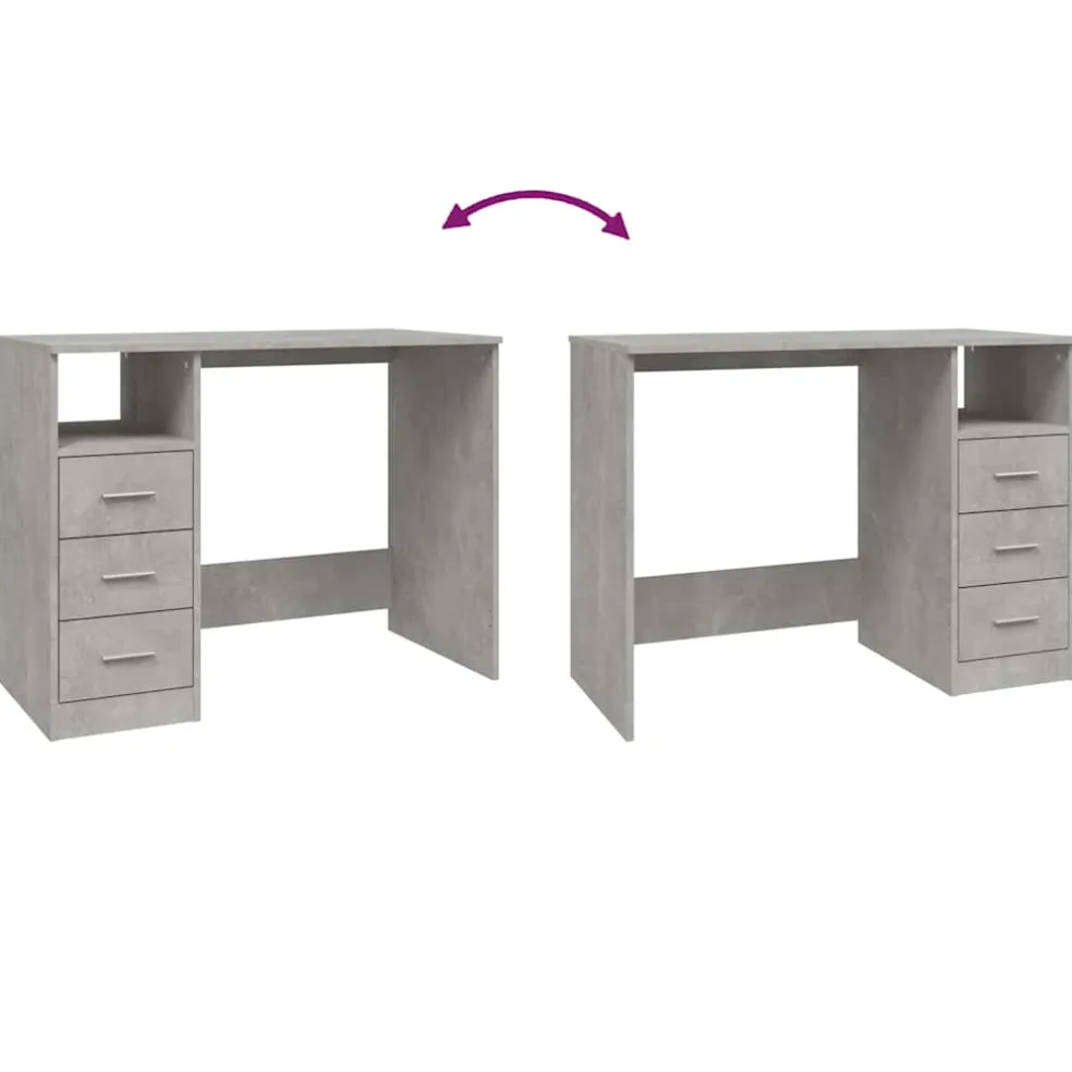 vidaXL Bureau met lades 102x50x76 cm bewerkt hout betongrijs