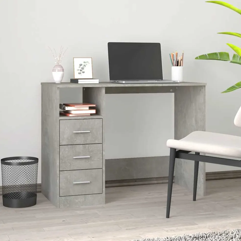 vidaXL Bureau met lades 102x50x76 cm bewerkt hout betongrijs