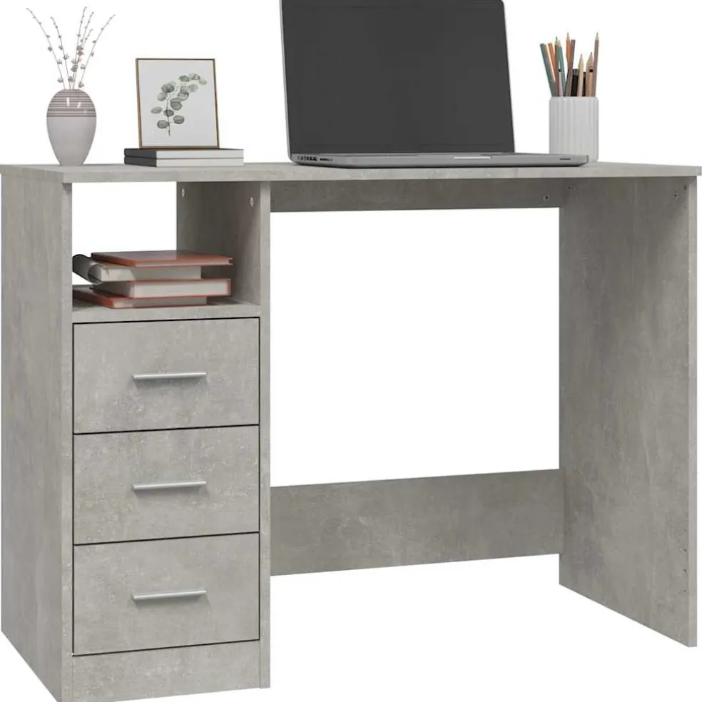vidaXL Bureau met lades 102x50x76 cm bewerkt hout betongrijs
