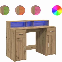 vidaXL Bureau met LED-verlichting 120x55x91 cm hout artisanaal eiken