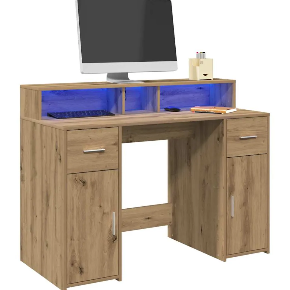 vidaXL Bureau met LED-verlichting 120x55x91 cm hout artisanaal eiken