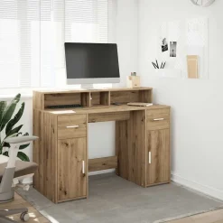 vidaXL Bureau met LED-verlichting 120x55x91 cm hout artisanaal eiken