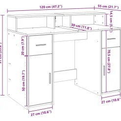 vidaXL Bureau met LED-verlichting 120x55x91 cm hout artisanaal eiken
