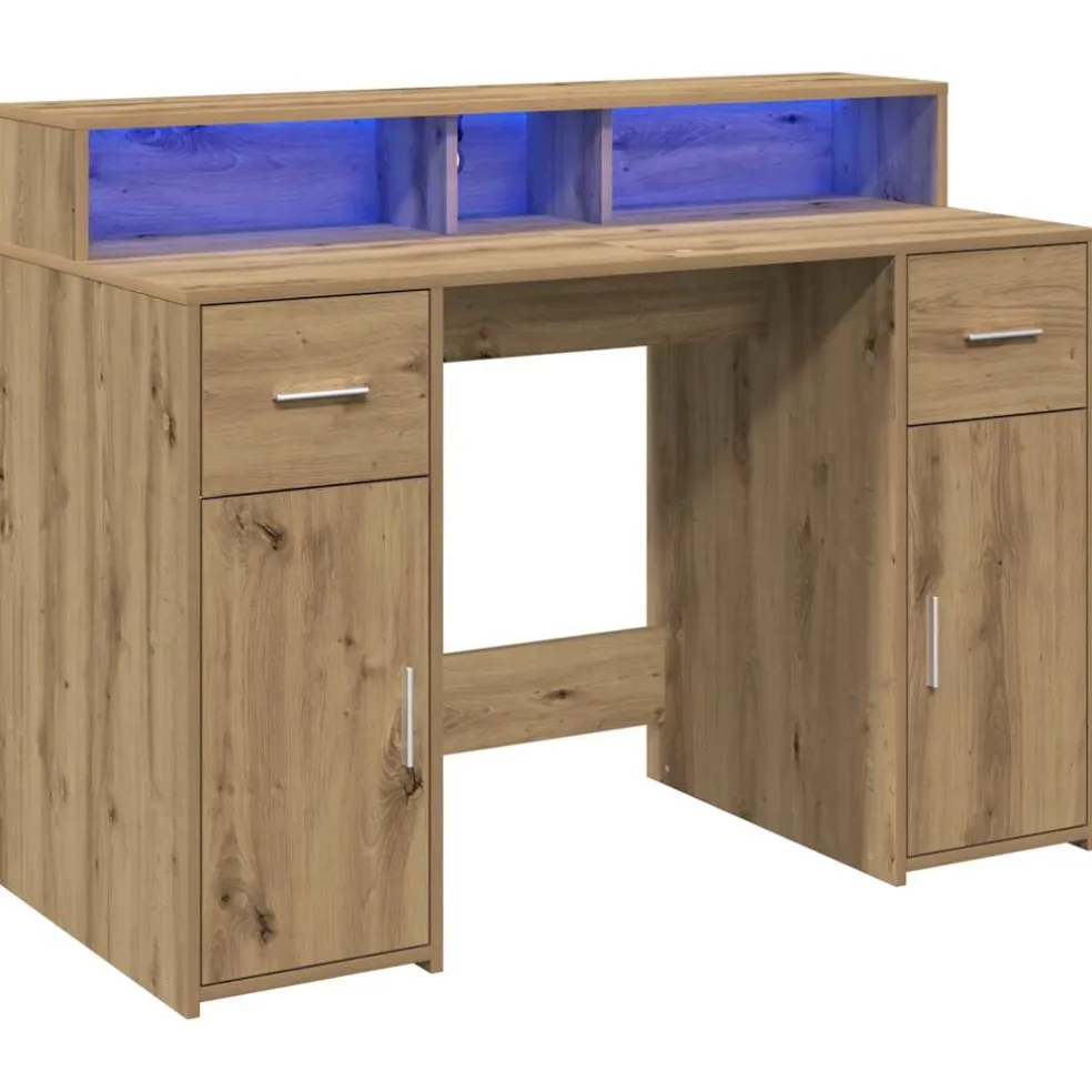 vidaXL Bureau met LED-verlichting 120x55x91 cm hout artisanaal eiken