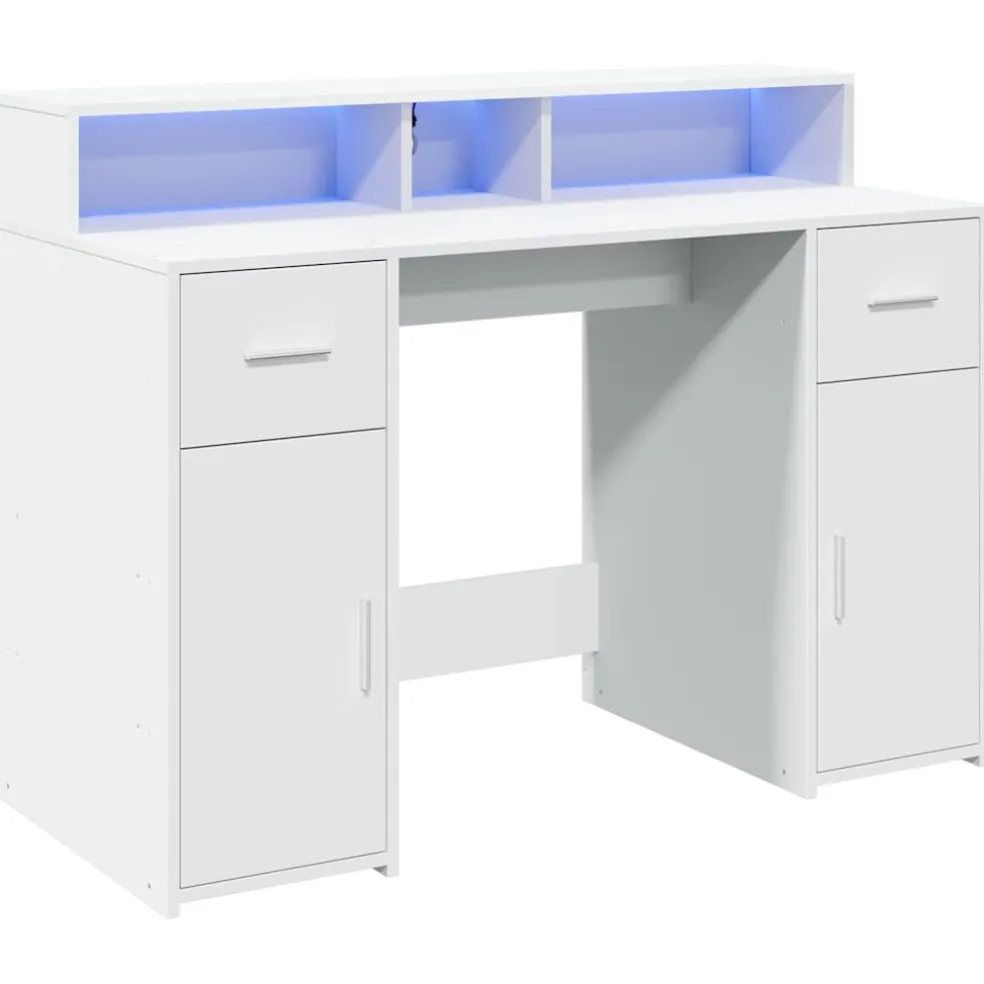 vidaXL Bureau met LED-verlichting 120x55x91 cm bewerkt hout wit