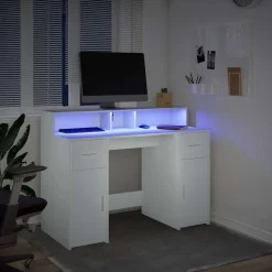 vidaXL Bureau met LED-verlichting 120x55x91 cm bewerkt hout wit