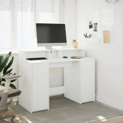vidaXL Bureau met LED-verlichting 120x55x91 cm bewerkt hout wit