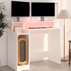vidaXL Bureau met LED-verlichting 97x45x90 cm bewerkt hout wit