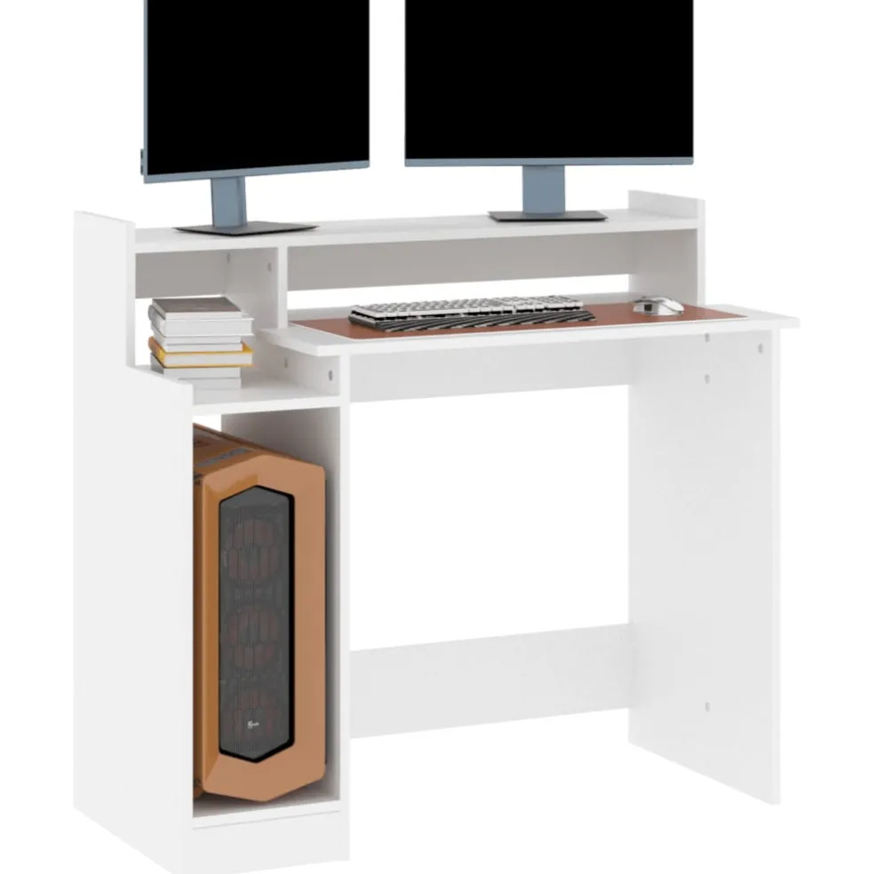 vidaXL Bureau met LED-verlichting 97x45x90 cm bewerkt hout wit