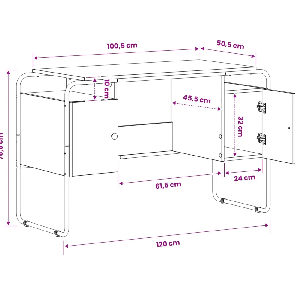 vidaXL Bureau met opbergruimte Artisanaal eiken 120 x 50.5 x 75.5 cm