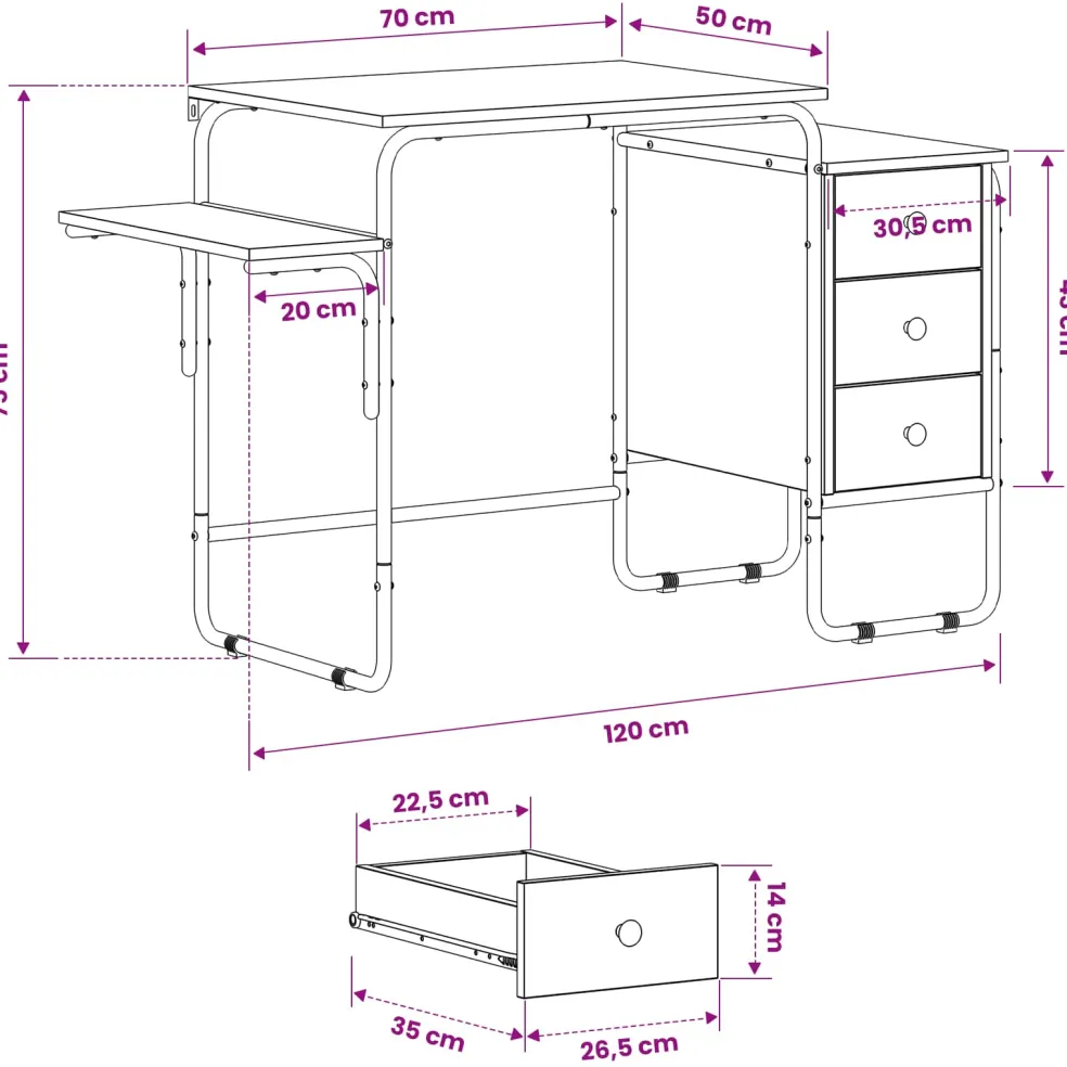 vidaXL Bureau met opbergruimte Sonoma Eiken 120 x 50 x 75 cm