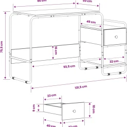 vidaXL Bureau met opbergruimte Oud hout 131,5 x 50 x 75,5 cm