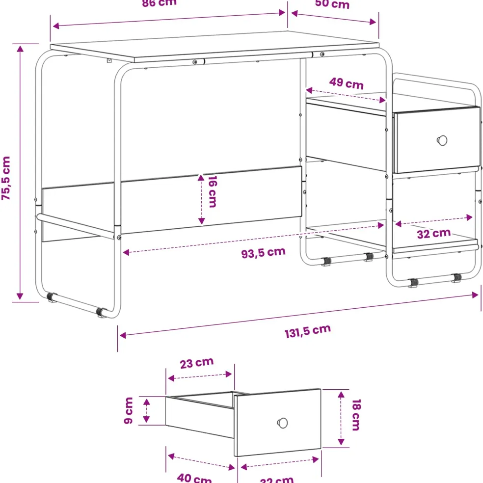 vidaXL Bureau met opbergruimte Oud hout 131,5 x 50 x 75,5 cm