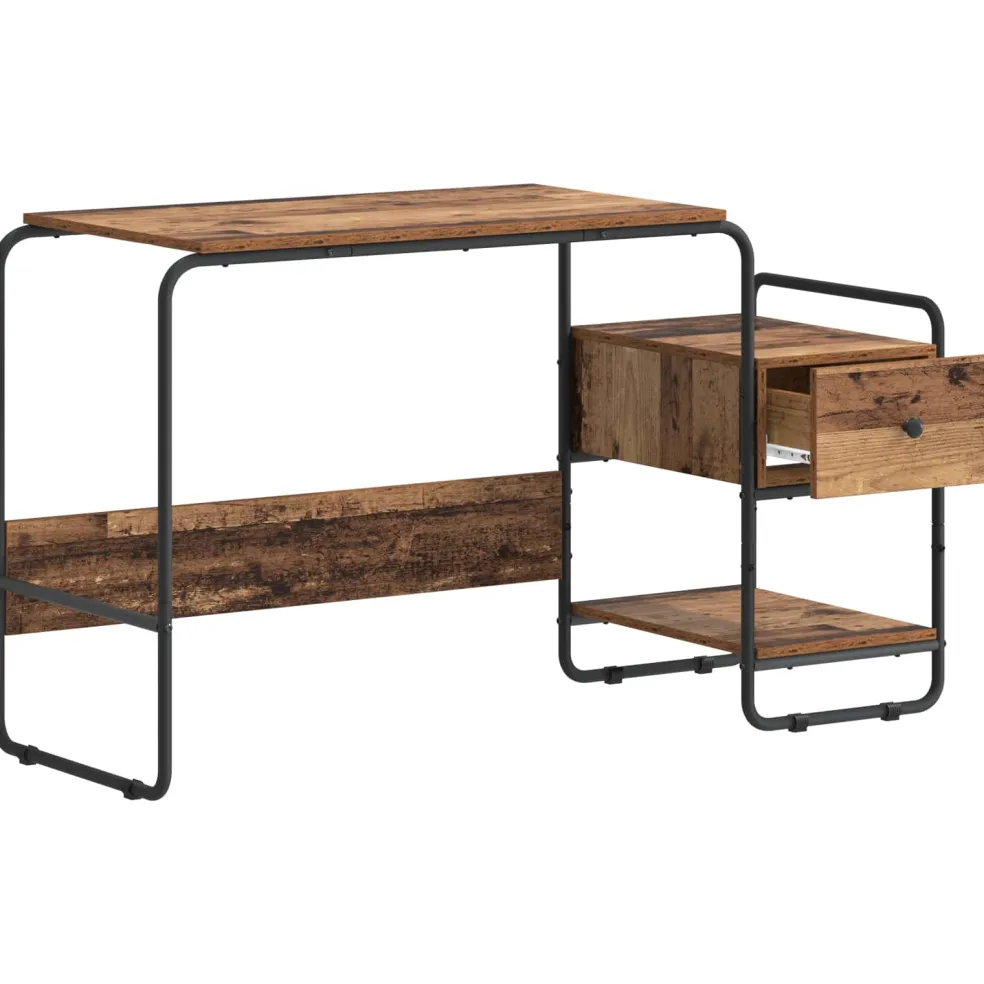 vidaXL Bureau met opbergruimte Oud hout 131,5 x 50 x 75,5 cm