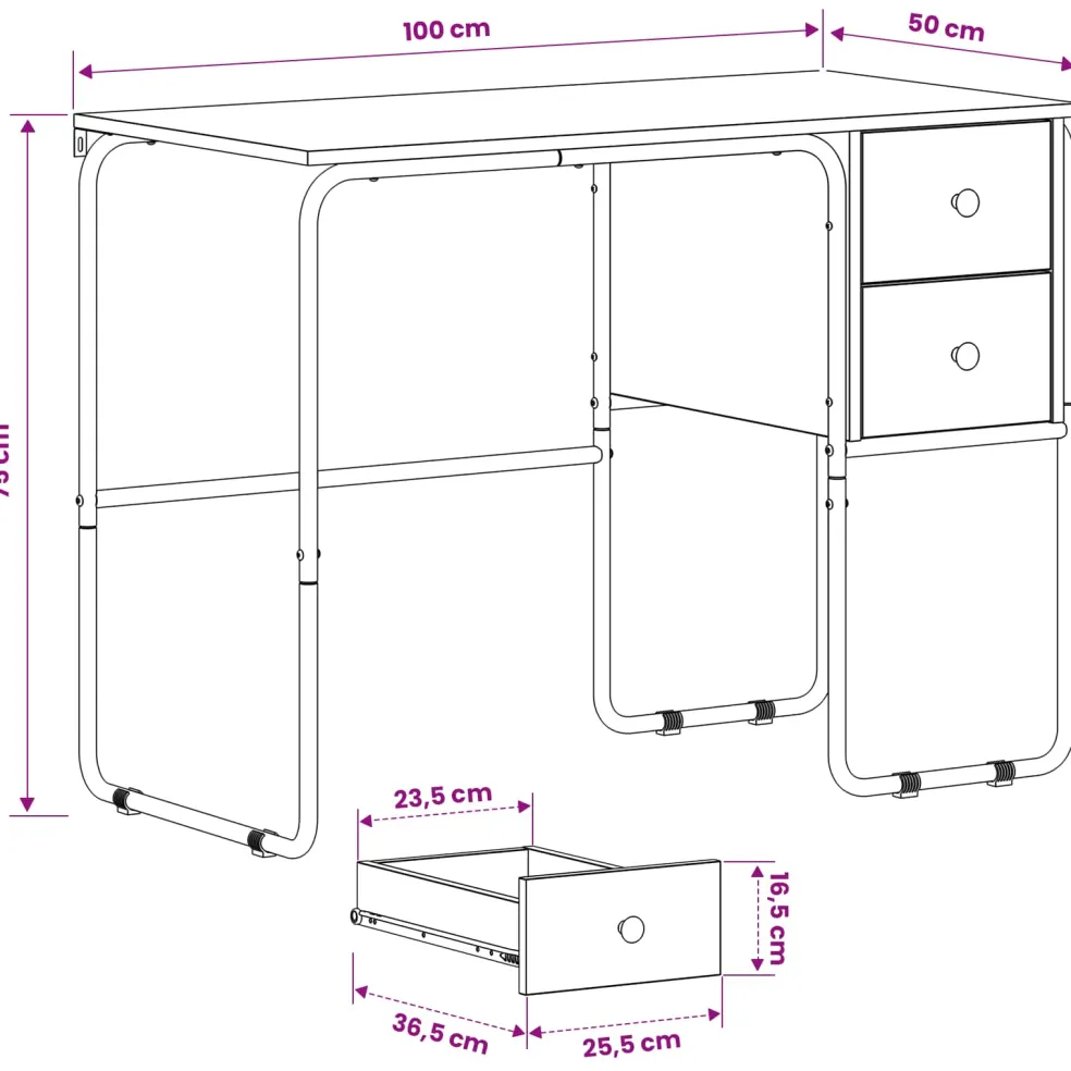 vidaXL Bureau met opbergruimte Sonoma Eiken 100 x 50 x 75 cm