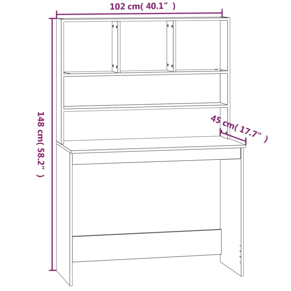 vidaXL Bureau met schappen 102x45x148 cm bewerkt hout wit