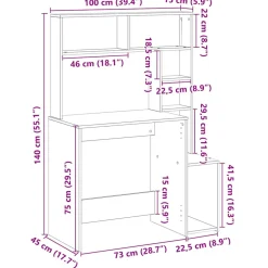 vidaXL Bureau met schappen 100x45x140 cm bewerkt hout oud houtkleurig