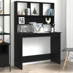 vidaXL Bureau met schappen 102x45x148 cm bewerkt hout zwart eikenkleur