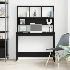 vidaXL Bureau met schappen 102x45x148 cm bewerkt hout zwart eikenkleur