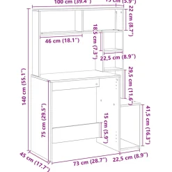vidaXL Bureau met schappen 100x45x140 cm bewerkt hout betongrijs
