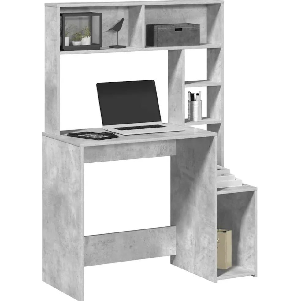 vidaXL Bureau met schappen 100x45x140 cm bewerkt hout betongrijs