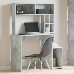 vidaXL Bureau met schappen 100x45x140 cm bewerkt hout betongrijs