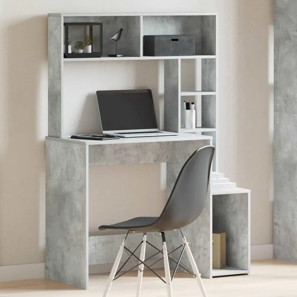 vidaXL Bureau met schappen 100x45x140 cm bewerkt hout betongrijs