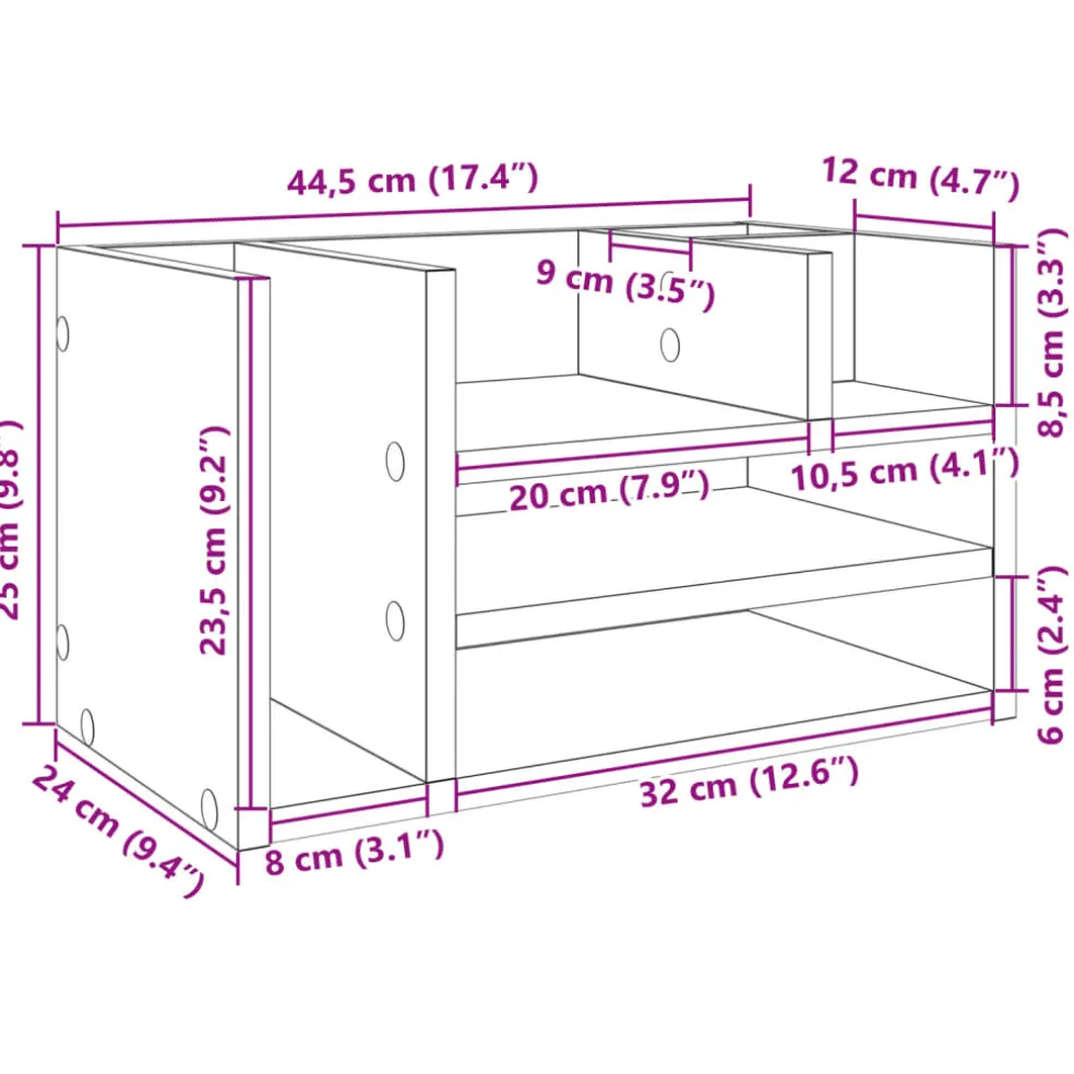 vidaXL Bureau organiser 44,5x24x25 cm bewerkt hout bruin eikenkleur