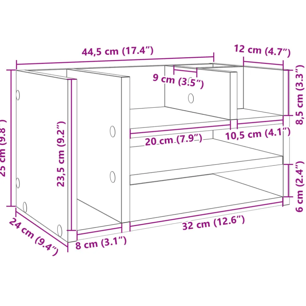 vidaXL Bureau organiser 44,5x24x25 cm bewerkt hout gerookt eikenkleur