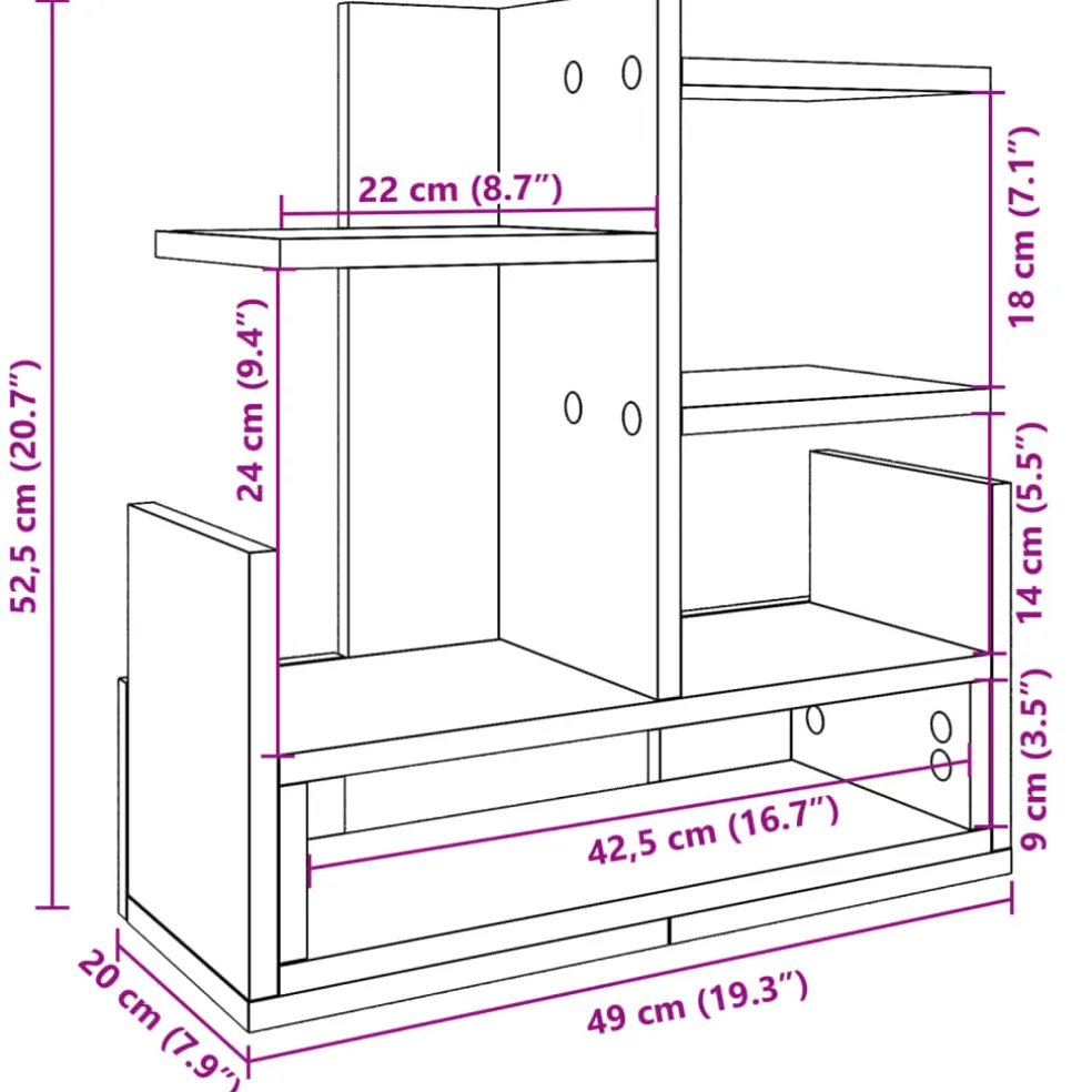 vidaXL Bureau organiser 49x20x52,5 cm bewerkt hout grijs sonoma eiken