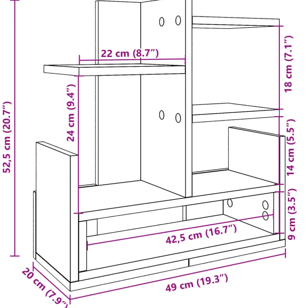 vidaXL Bureau organiser 49x20x52,5 cm bewerkt hout bruin eikenkleurig