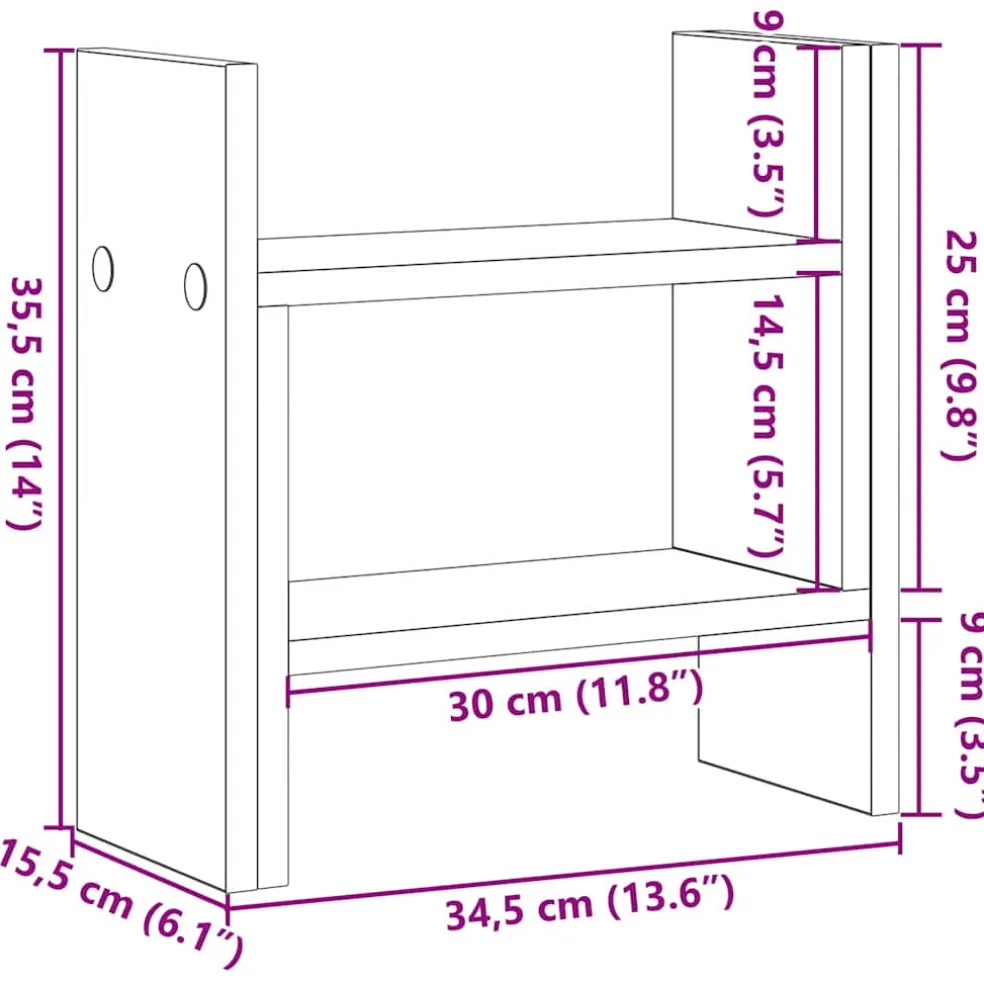 vidaXL Bureau Organizer Artisanaal eiken 34,5 x 15,5 x 35,5 cm