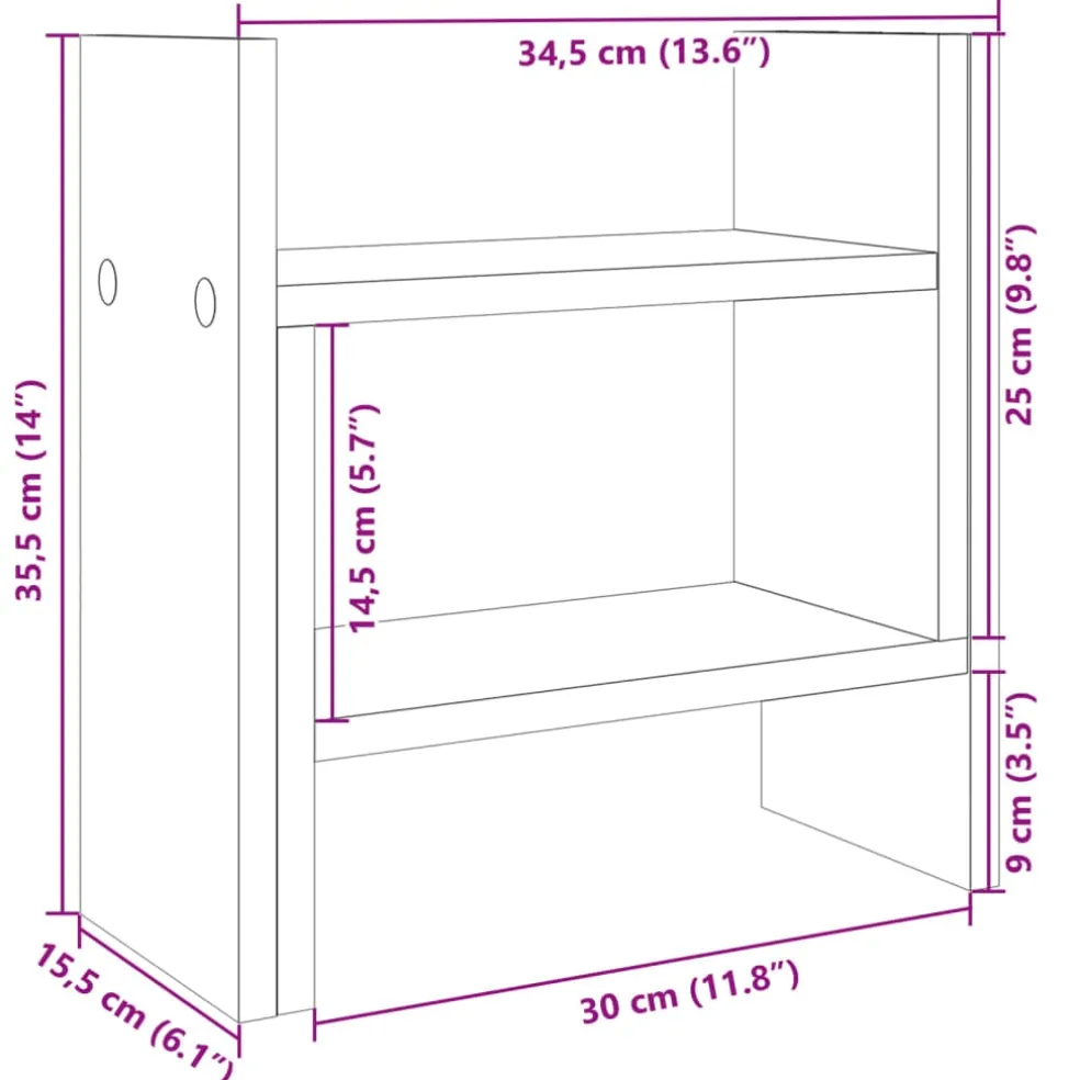 vidaXL Bureau Organizer Gerookt eiken 34,5 x 15,5 x 35,5 cm