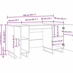 vidaXL Bureau Oud hout Bewerkt hout 140 x 50 x 75 cm