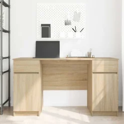 vidaXL Bureau Sonoma eiken Bewerkt hout 140 x 49 x 76 cm
