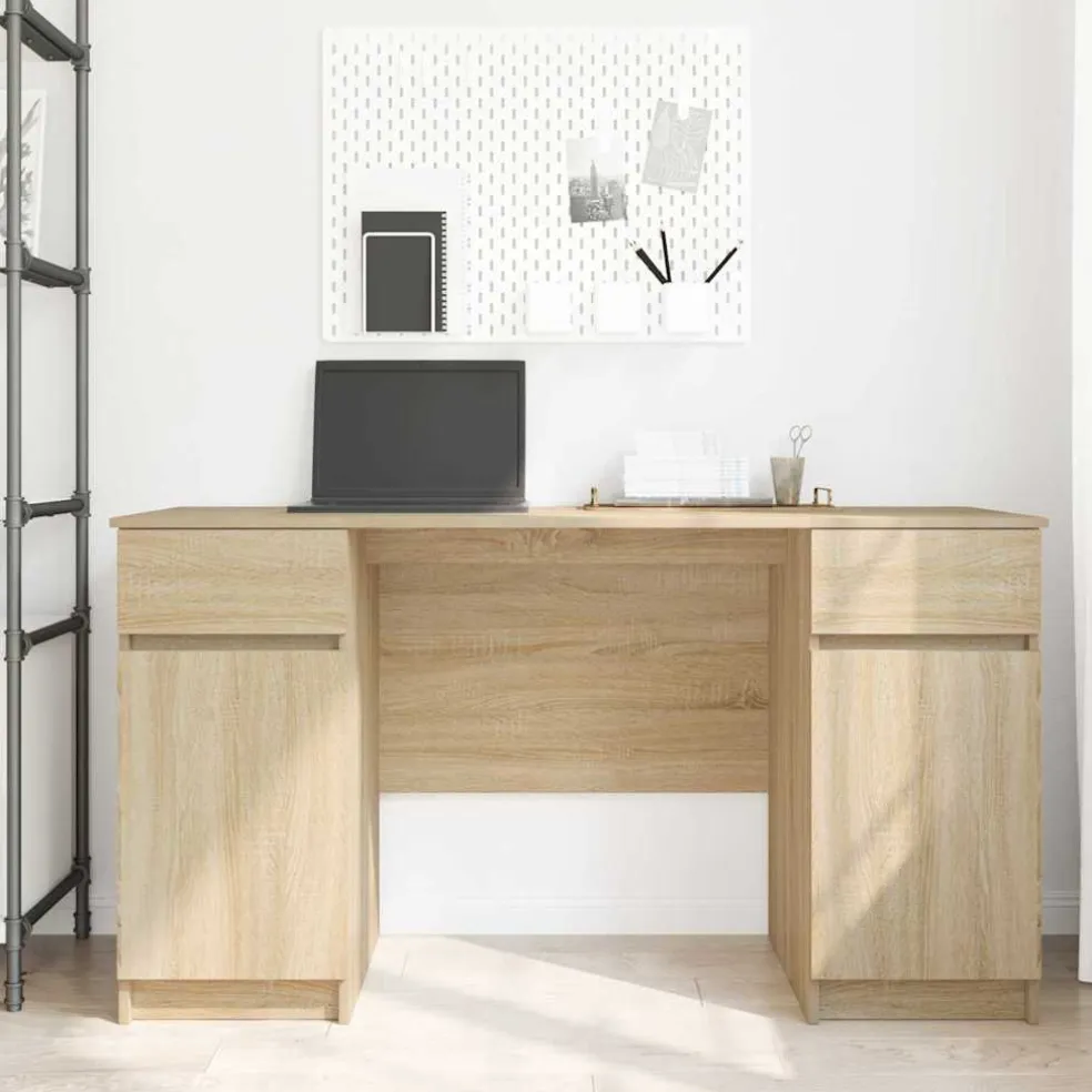 vidaXL Bureau Sonoma eiken Bewerkt hout 140 x 49 x 76 cm
