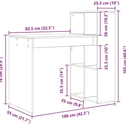 vidaXL Bureau Sonoma Eiken Bewerkt hout 108 x 55 x 103.5 cm